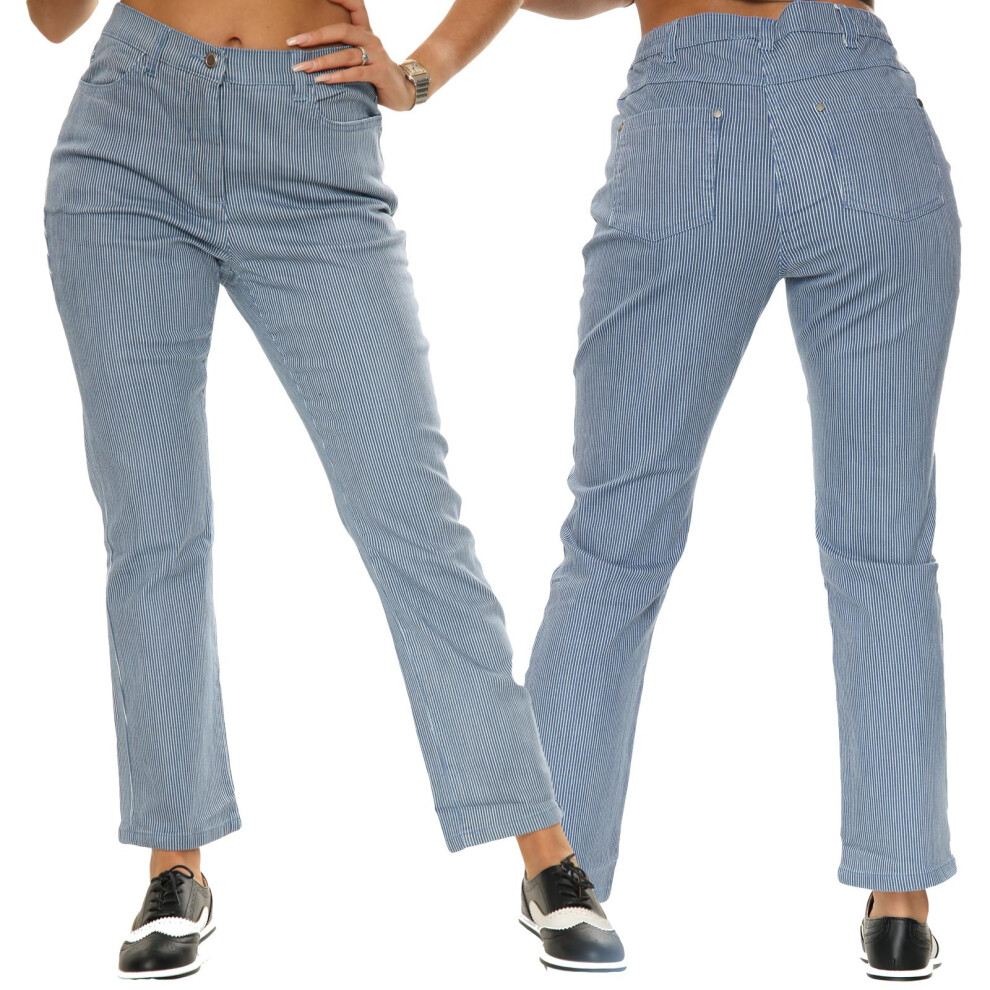 (10S) Ladies Slim Fit Jeans Denim Stripe Stretch Pants