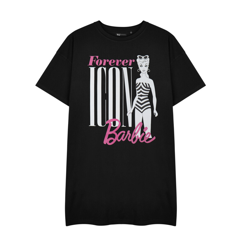 (Small) Barbie Short Sleeved T-Shirt Dress (Womens Black)