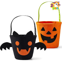 Halloween Bat and Pumpkin Candy Tote Bucket Set Reusable