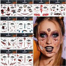 Halloween Temporary Tattoo Stickers, 10 Sheets Halloween Scar Temporary Tattoos Realistic Face Tattoo Decals Fake Scars Tattoo Face Fake Stitches