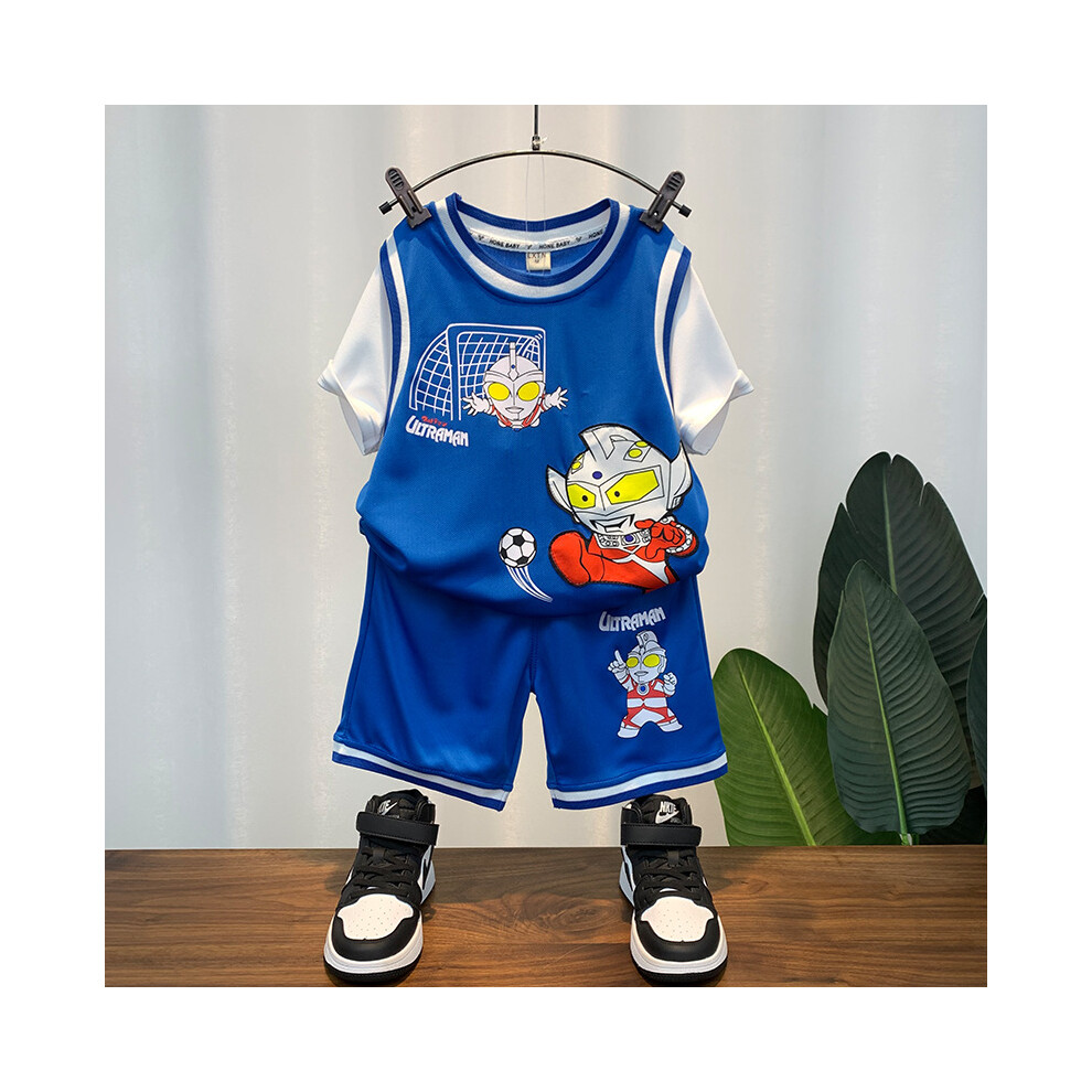 (Blue, 150cm) Fashionable Boys Summer Sports Set Featuring Colorful Ultraman Design Soft Cotton Short Sleeve For Little Kids Aged 3 To 8-image-OPC-PFGGR7H-NEW