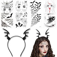 4Pcs Halloween Bat Temporary Tattoo Bat Tattoos with Headband Devil Headband Tattoo Stickers Face Tattoos for Halloween Bachelorette Carnival