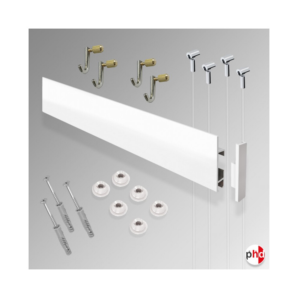 (White, 10M) Clip Rail Max Kit, Complete Gallery System Set, Picture Rail & Hooks (Wall Hanging) 9504496858196