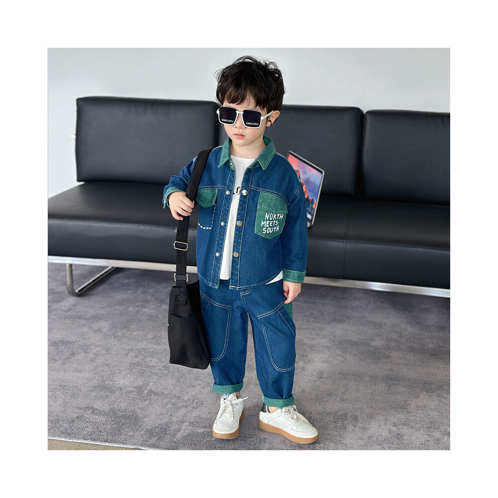 (Blue, 100cm) Denim Boys Modern Suit Spring Autumn Stylish Cool Attire For Toddlers 3 To 8 Years Comfortable Lightweight Fabric-image-OPC-PFGGVJC-NEW