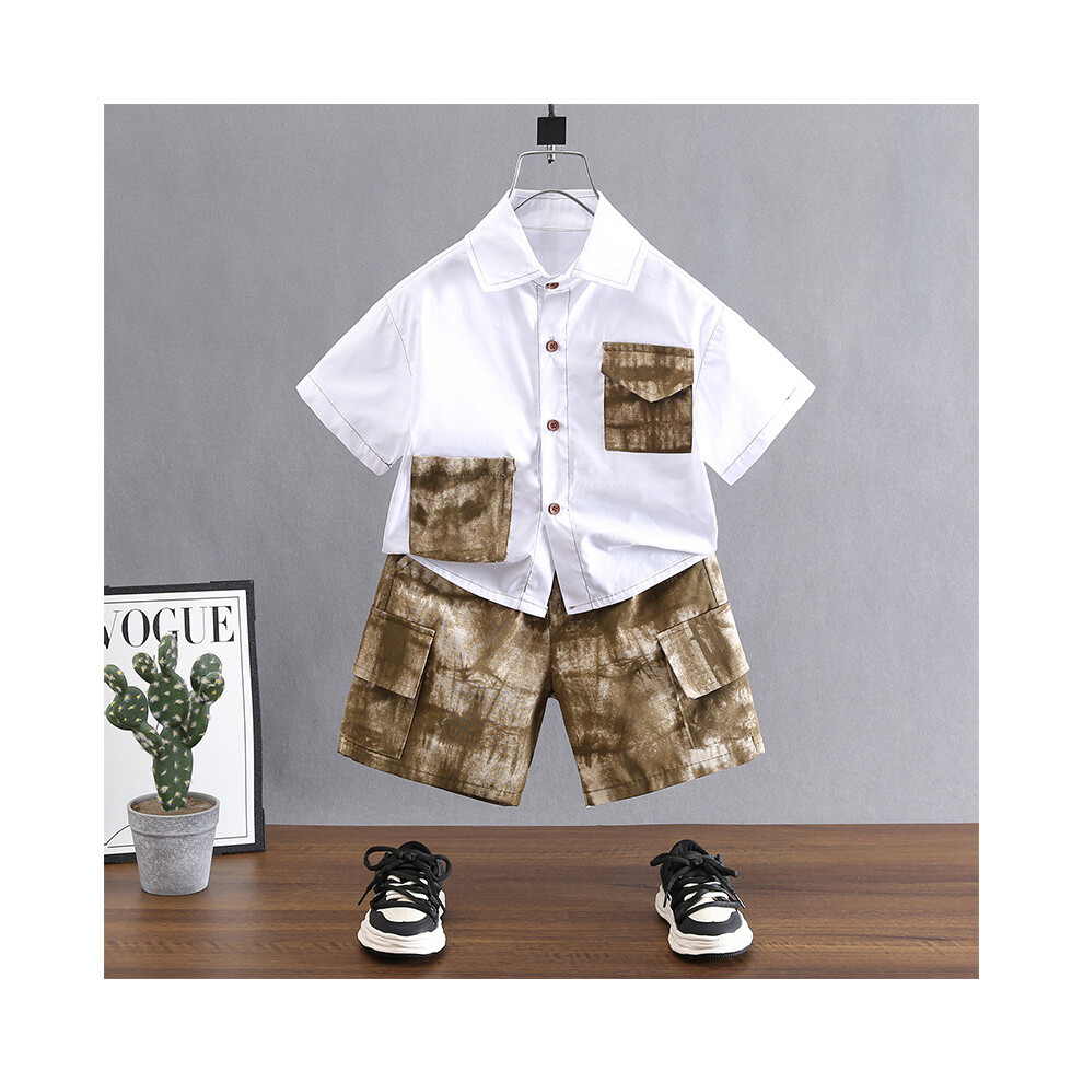 (Brown, 130cm) Boys Fashionable Two Piece Summer Outfit Set Cool Cotton Clothes For Children Aged 3 To 8-image-OPC-PFGGVY6-NEW