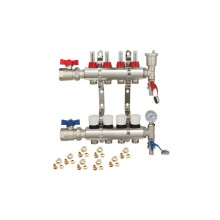 (Normal Set of 2, 12mm x 1.6 x 3/4'') 4 Port Underfloor Heating Manifold with Pipe Connections,Automatic Air Vent and Pressure Gauge Unit