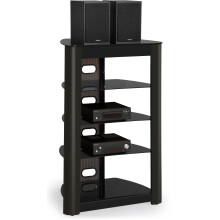 Centurion Supports Zinnia 5-Shelf Black Glass Shelves with Gloss Black Fascia Flat Screen TV/Hi-Fi/AV Rack Glass Stand