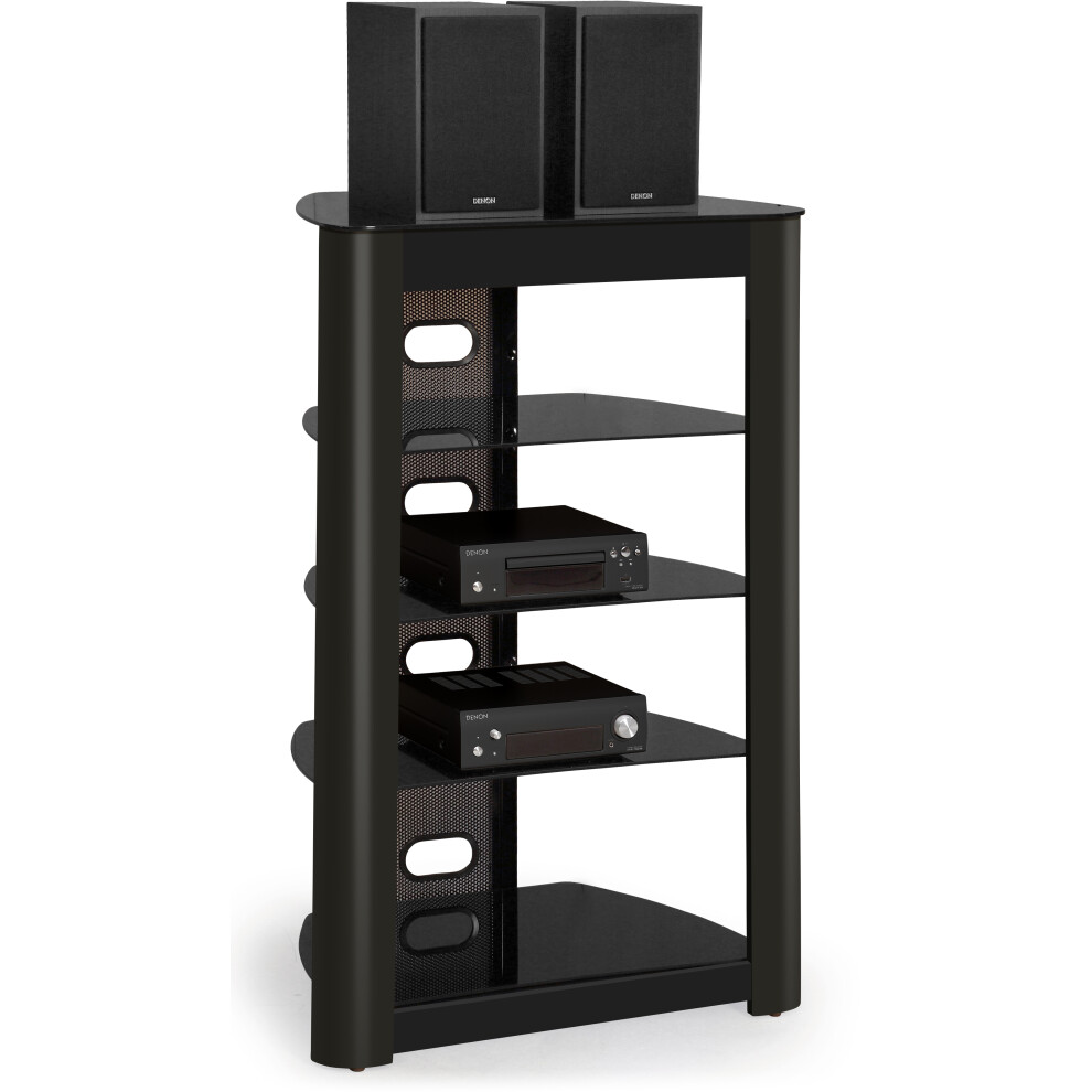 Centurion Supports Zinnia 5-Shelf Glass Shelves With Gloss Fascia Flat Screen Tv/Hi-Fi/Av Rack Glass Stand Black