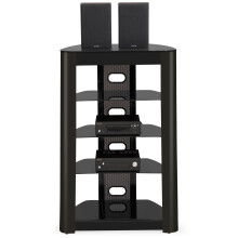 Homeology ZINNIA 5-Tier Black Fascia with Black Glass Shelves Entertainment Media Audio Rack