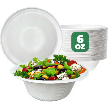 (Pack of 300) ECONX Biodegradable Bagasse Bowls 6oz White Sugarcane Disposable Bowl 180ml for Picnic Catering BBQ And Parties Compostable Bowls