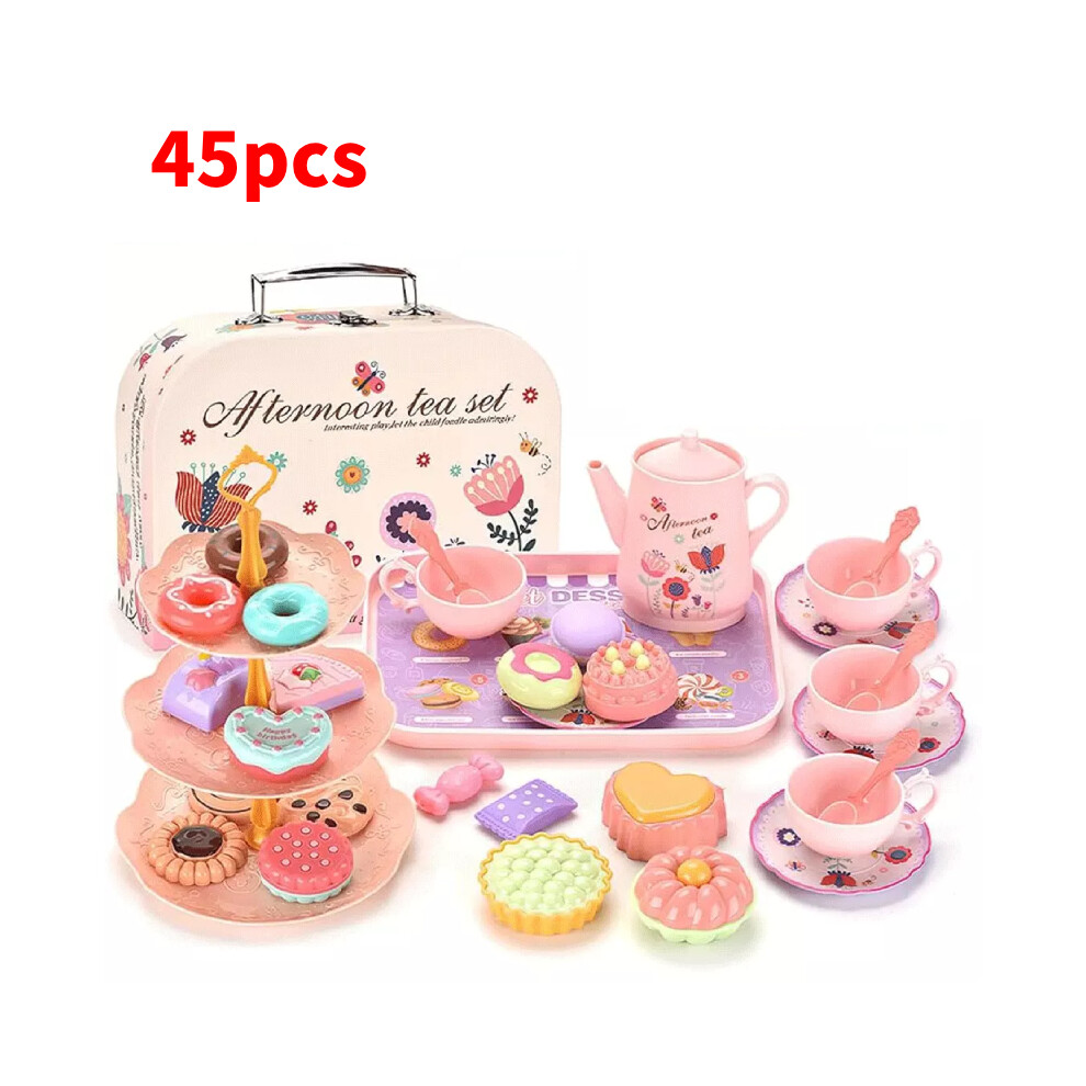 (Pink) Or 45pcs 12 Pretend Tea Set Play Toy Kids Party Food Toys Kitchen For Girls Gift