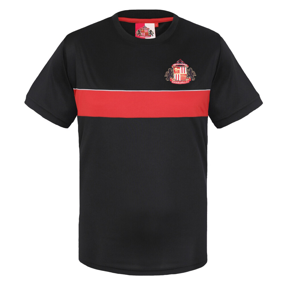 (Black, 8-9 Years) Sunderland AFC Boys T-Shirt Poly Training Kit Kids OFFICIAL Football Gift