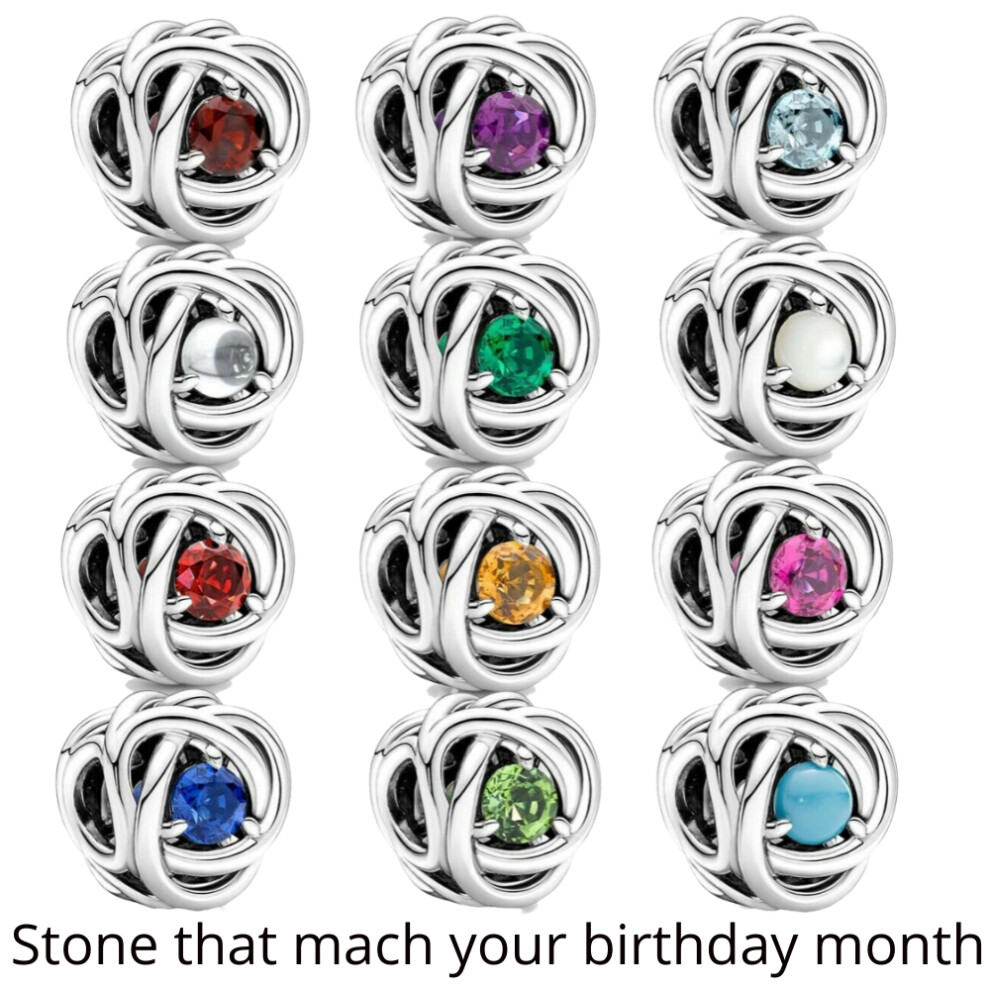 (March charm ) Birthday sterling silver charm ft pandora bracelet