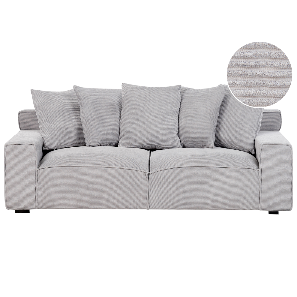 3 Seater Jumbo Cord Sofa Light Grey VISKAN