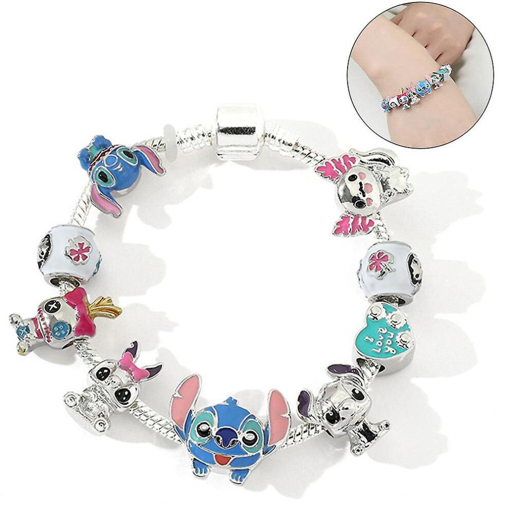(17cm) Kids Girls Cartoon Stitch Bracelet Charm Beads Bracelets Jewelry