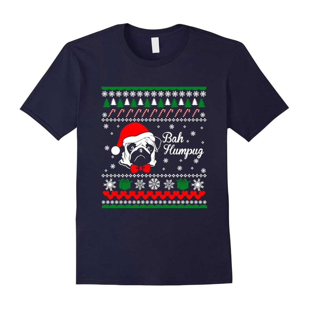 (XXXL) Ugly Christmas Sweater Bah Humpug T-Shirt Pug Dog Lover Gift-Father's Day