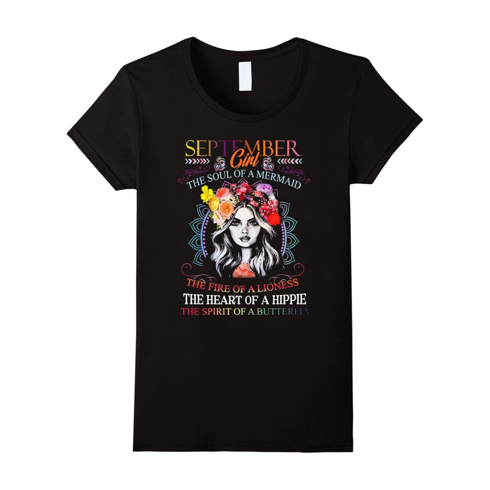 (XL) Womens September Woman The Soul Of A Mermaid Shirt-Birthday Gifts-Father's Day