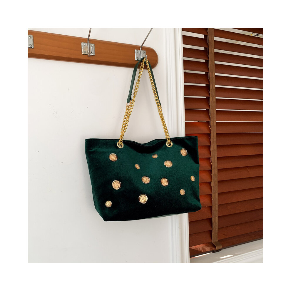 (Green) Velvet Womens Modern Tote Handbag Featuring Durable Fabric And Trendy Design