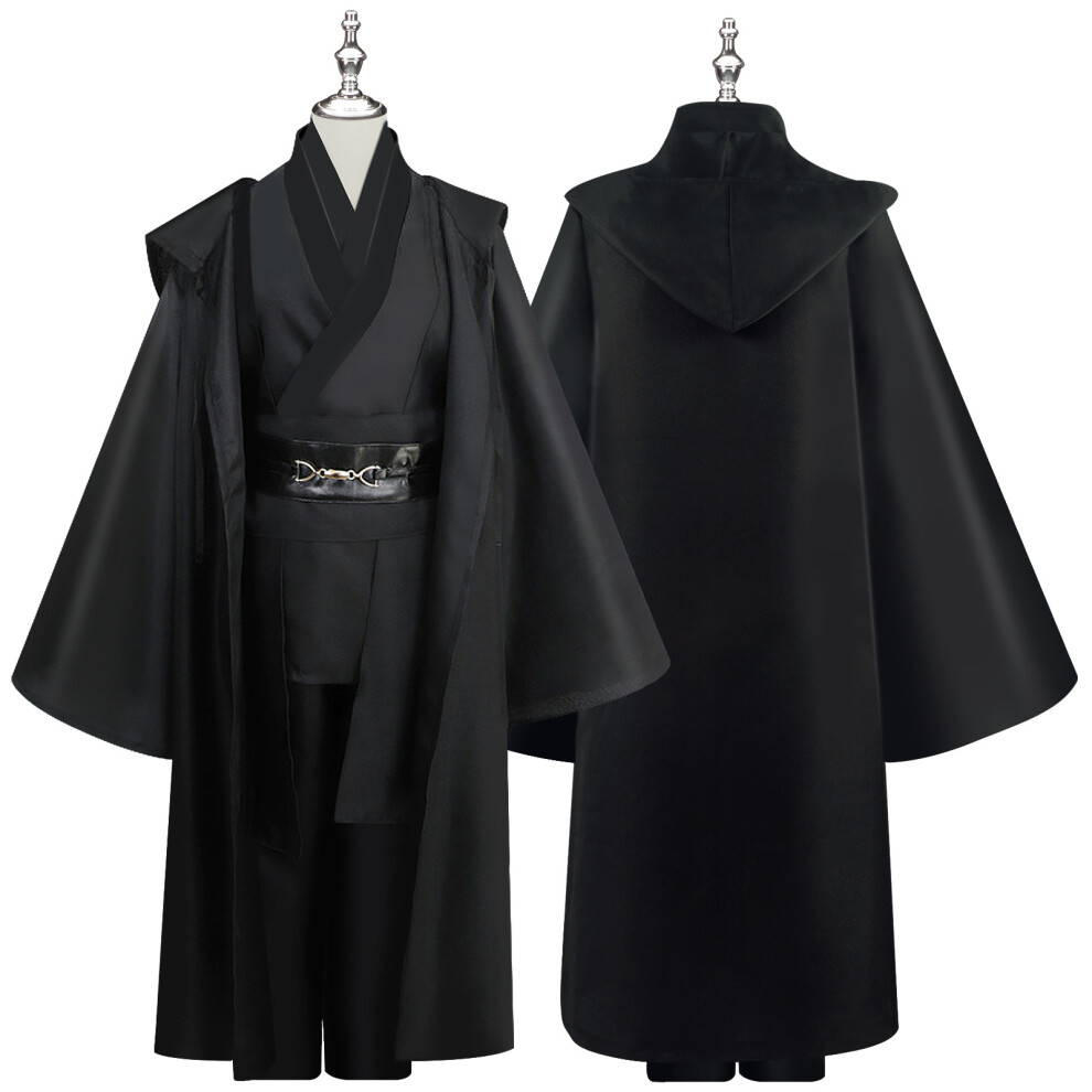 (Black, Adults-S) Tunic Costume For Jedi Outfit Skywalker Halloween Cosplay Costume Hooded Robe Cloak