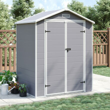 6x4.5ft Plastic Garden Shed Outdoor Storage Tools Shed Lockable Double Door Apex