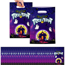 100Pcs Halloween Party Bags,Scary Ghost Halloween Wrapping Bags Purple Trick or Treat Tote Bag Goodie Bags Candy Bags Fillers Gift Bag