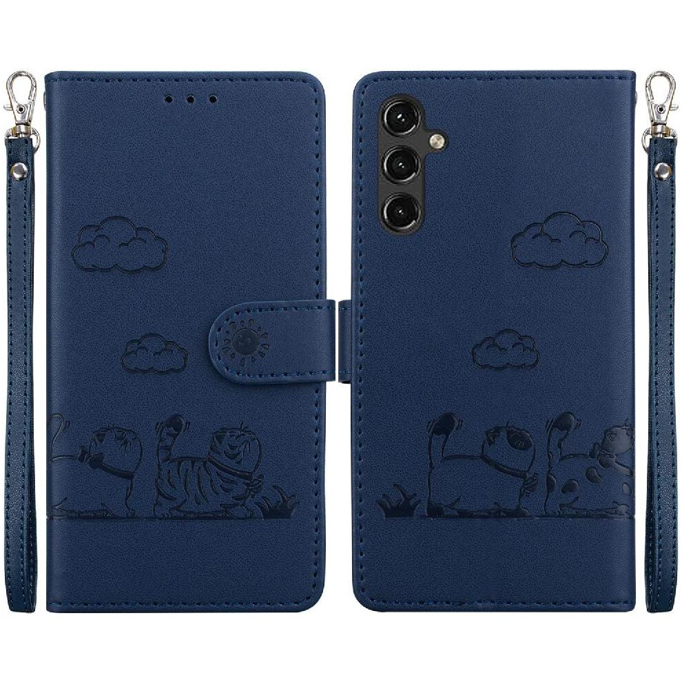 (Blue) Flip Case For Samsung Galaxy A14 4G Card Slot Holder Kickstand Cat Rfid Leather Wallet Blue 764762801113