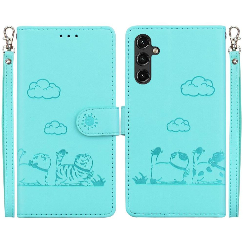 (Green) Flip Case For Samsung Galaxy A14 4G Card Slot Holder Kickstand Cat Rfid Leather Wallet Green 764762801083