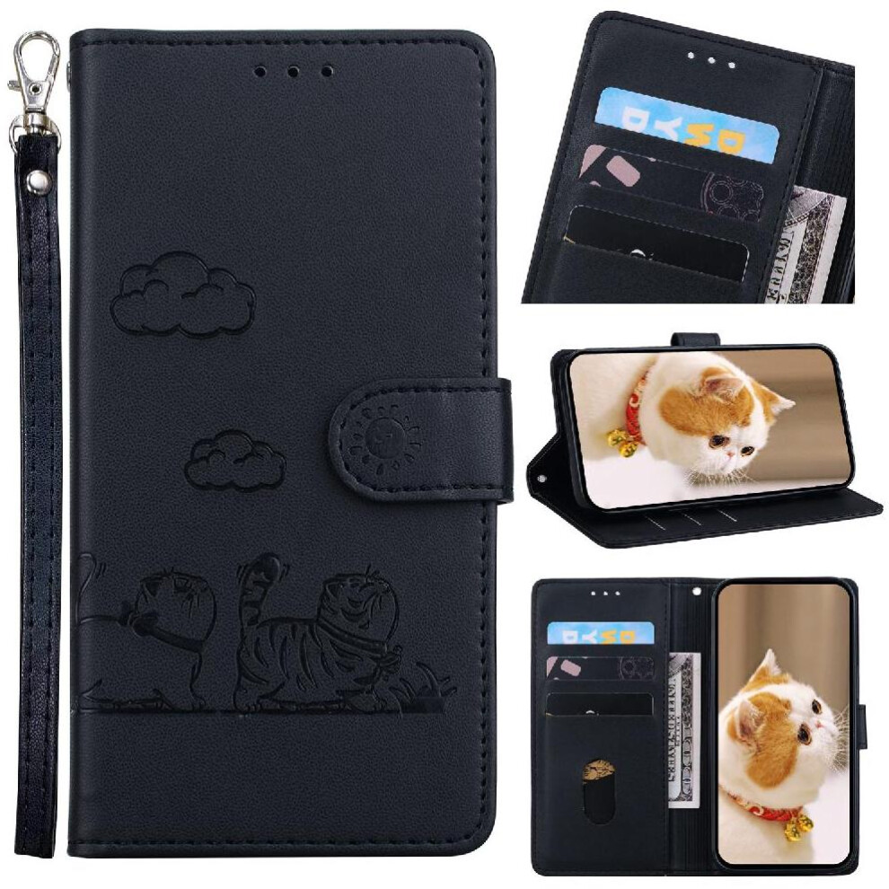 (Black) Flip Case For Samsung Galaxy A14 4G Card Slot Holder Kickstand Cat Rfid Leather Wallet Black 764762801120