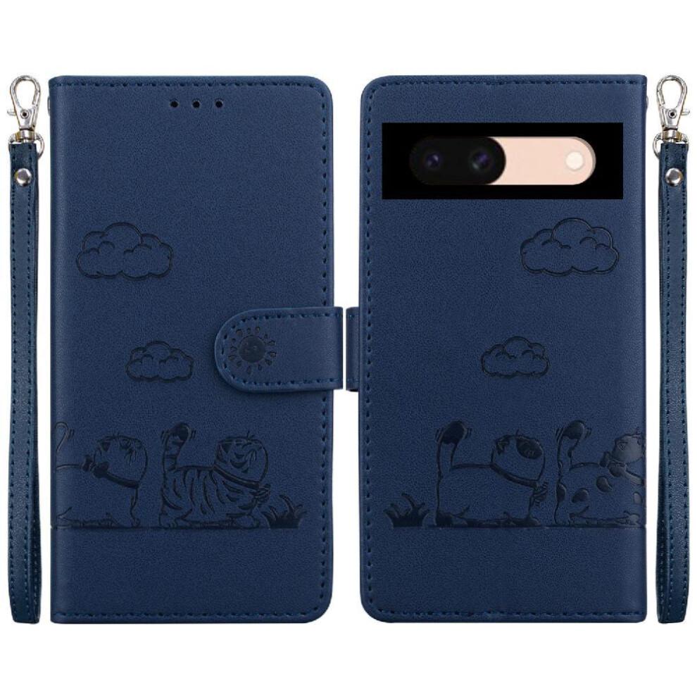 (Blue) Flip Case For Google Pixel 8A Card Slot Holder Kickstand Leather Wallet Cat Rfid Blue 764762801694