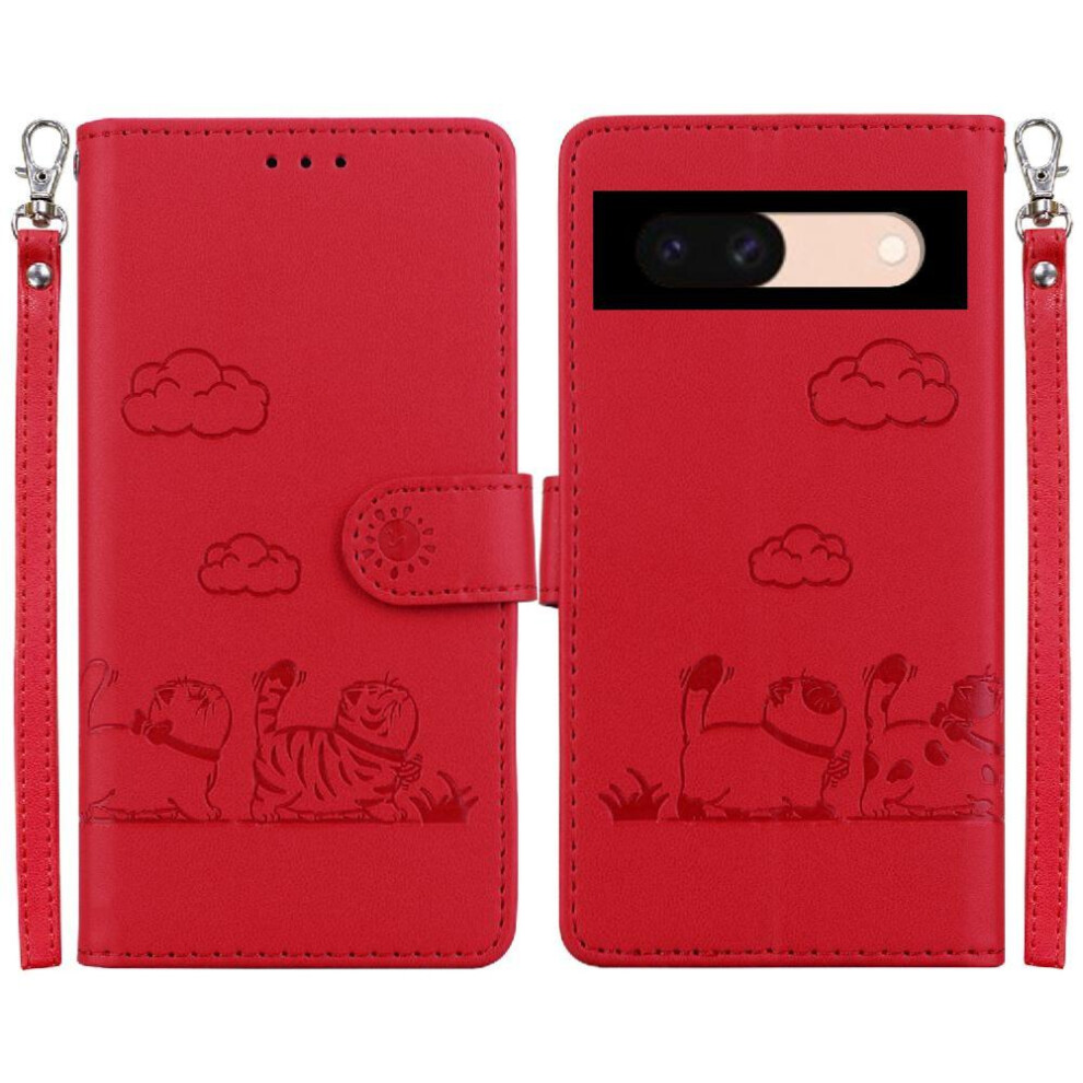 (Red) Flip Case For Google Pixel 8A Card Slot Holder Kickstand Leather Wallet Cat Rfid Red 764762801687