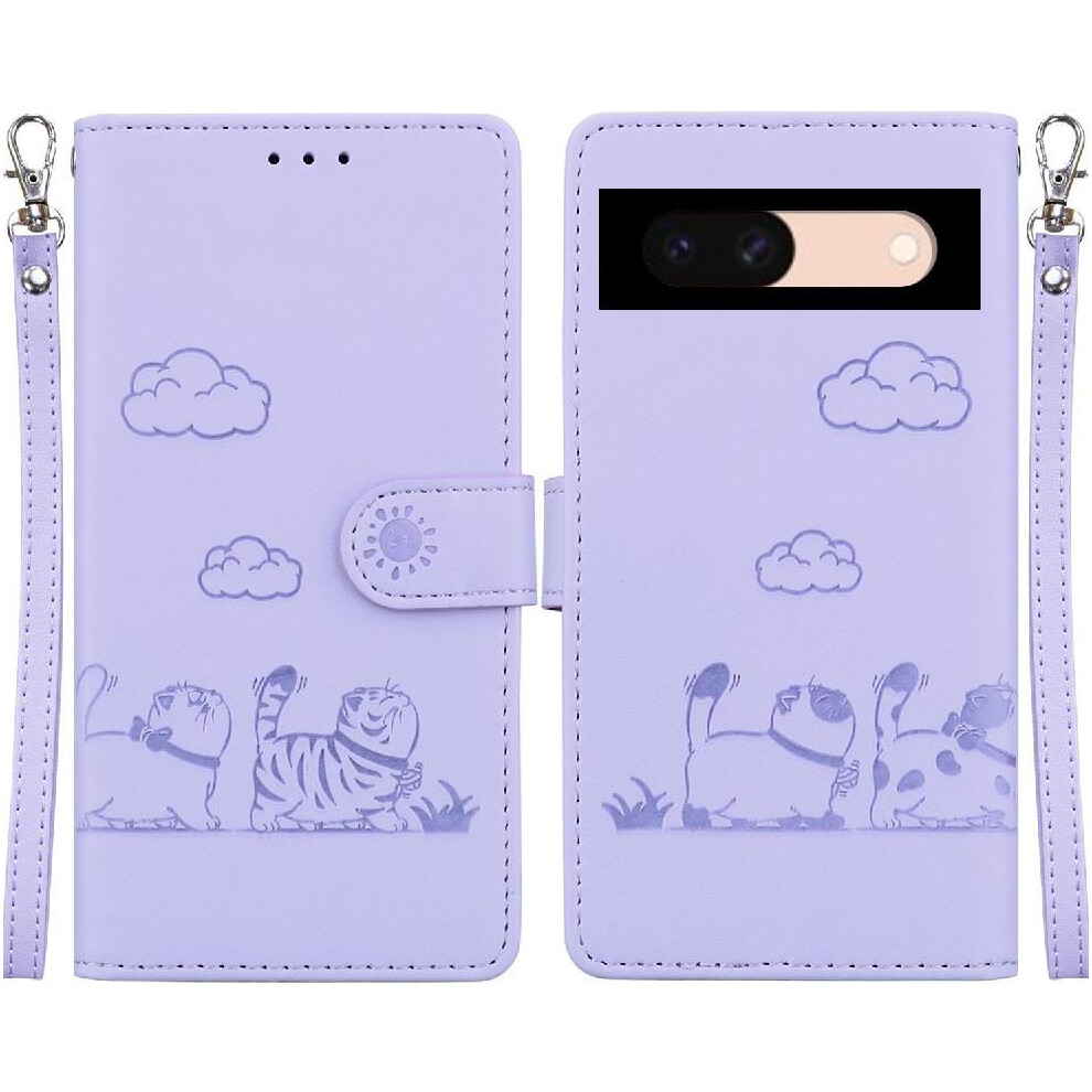 (Purple) Flip Case For Google Pixel 8A Card Slot Holder Kickstand Leather Wallet Cat Rfid Purple 764762801670