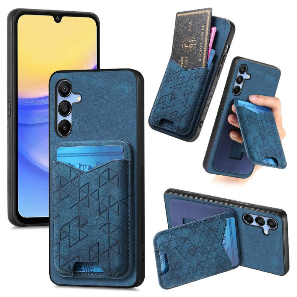 (Blue) Case For Samsung Galaxy A15 Card Slot Retro Stand Stable Grip Blue 764762802738