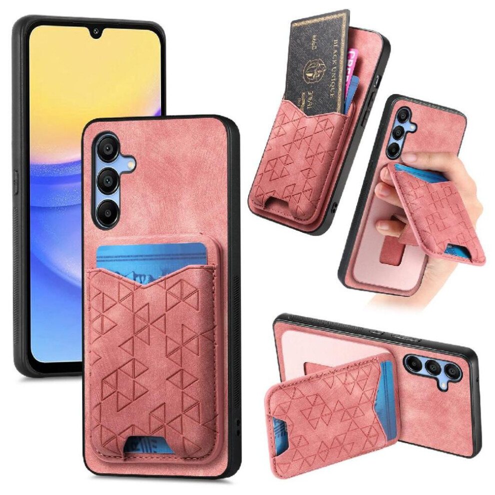 (Pink) Case For Samsung Galaxy A15 Card Slot Retro Stand Stable Grip Pink 764762802691