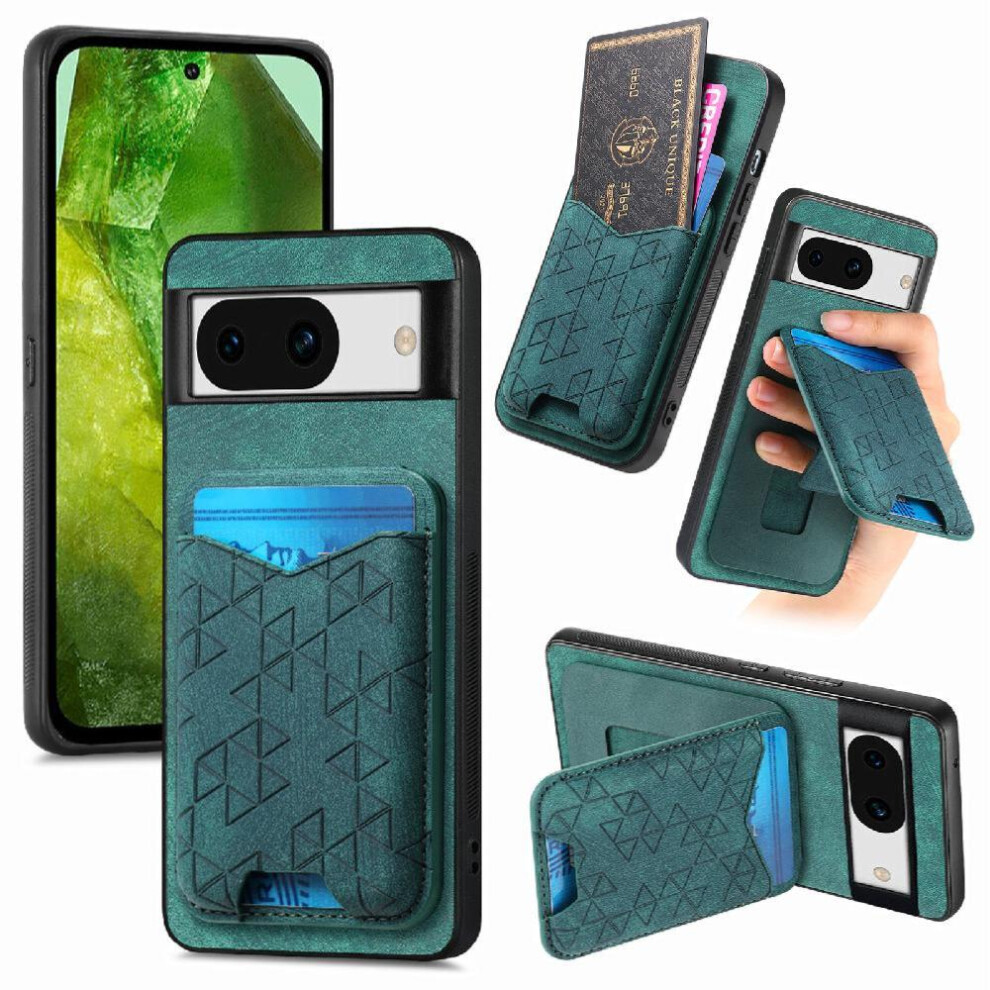 (Green) Case For Google Pixel 8A Retro Stand Card Slot Stable Grip Green 764762802899