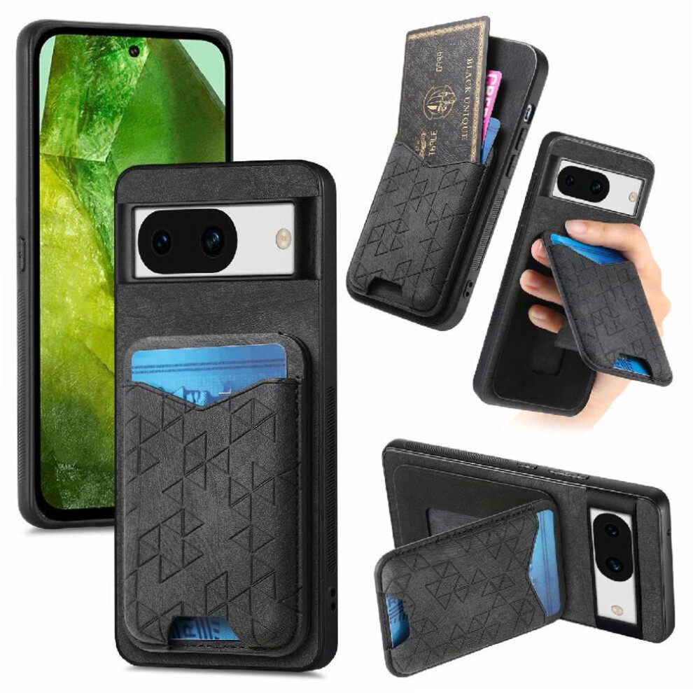 (Black) Case For Google Pixel 8A Retro Stand Card Slot Stable Grip Black 764762802905