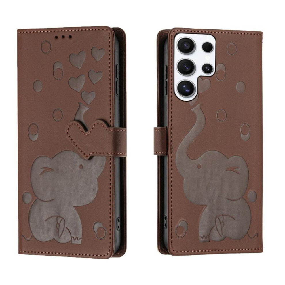 (Brown) Flip Case For Samsung Galaxy S24 Ultra Three Card Slots Kickstand Premium Leather Brown 764762803322