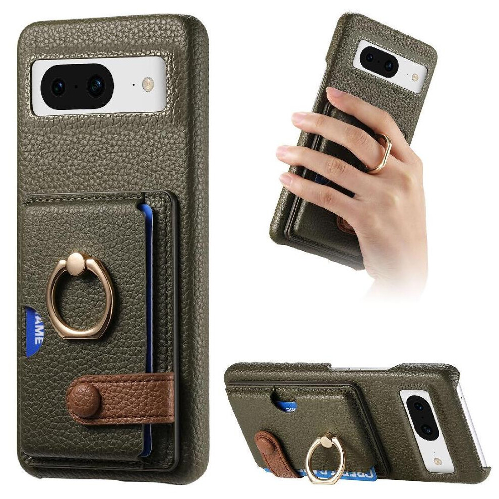 (Bottle ) Case For Google Pixel 8A Ring Stand Card Slots Premium Textured Leather Green 764762803957