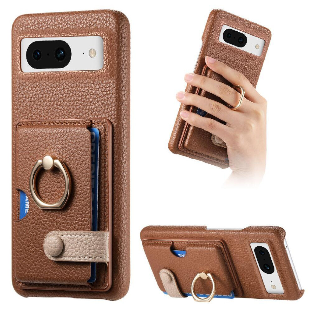 (Brown) Case For Google Pixel 8A Ring Stand Card Slots Premium Textured Leather Brown 764762803940