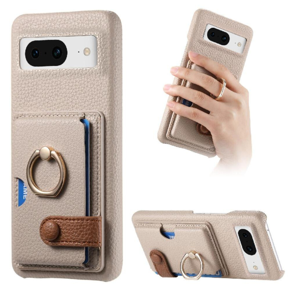 (Khaki ) Case For Google Pixel 8A Ring Stand Card Slots Premium Textured Leather 764762803988