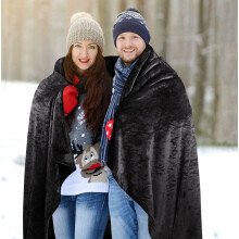 (BLACK, SUPER KING) SOFT FAUX FUR FLEECE BLANKET SOFA BED GREY THROW