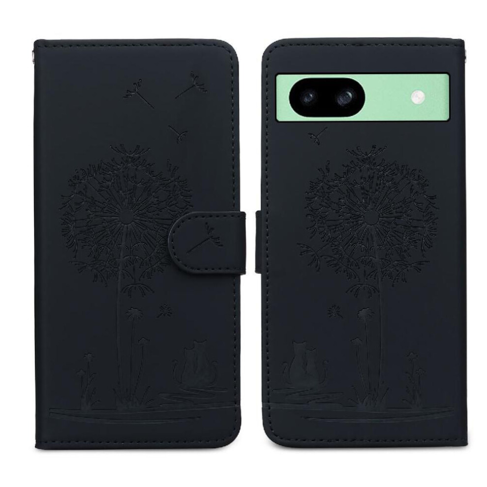 (Black) Flip Case For Google Pixel 8A Three Card Slots Stand Premium Leather Kickstand Black 764762804107