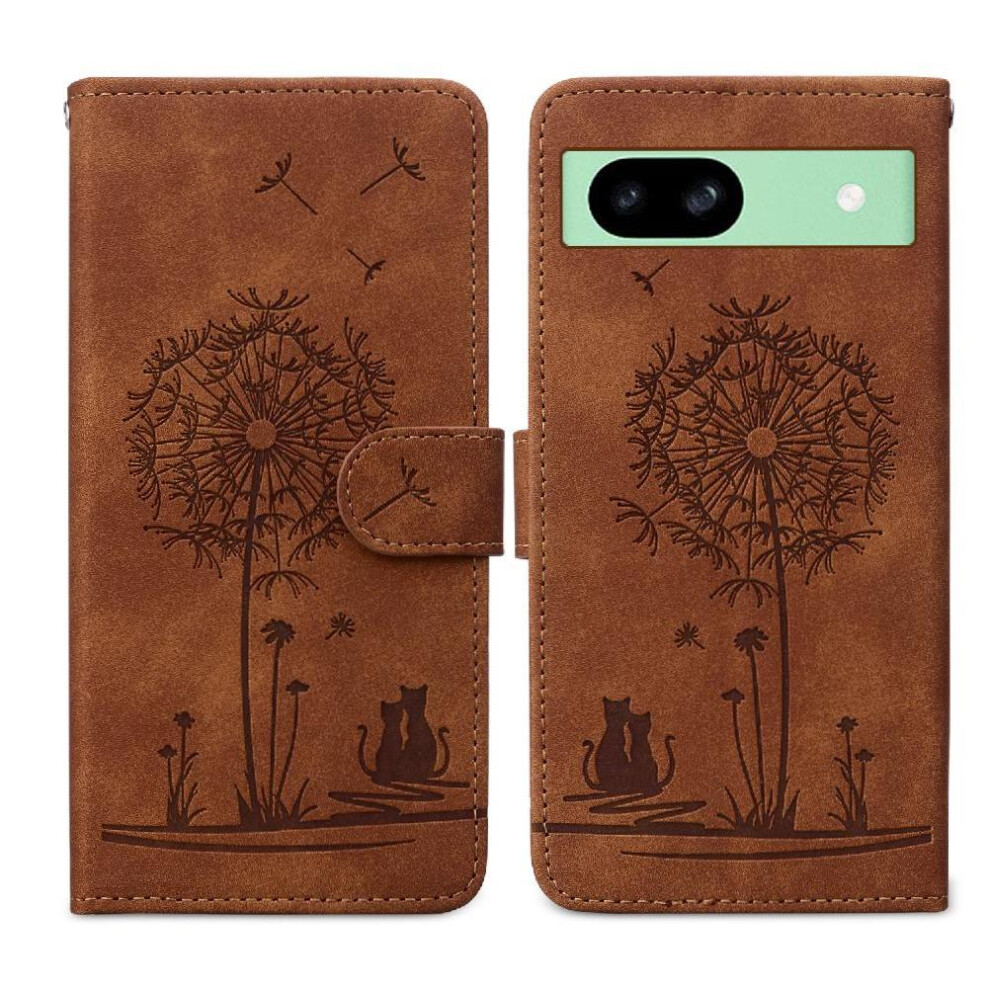 (Brown) Flip Case For Google Pixel 8A Three Card Slots Stand Premium Leather Kickstand Brown 764762804053