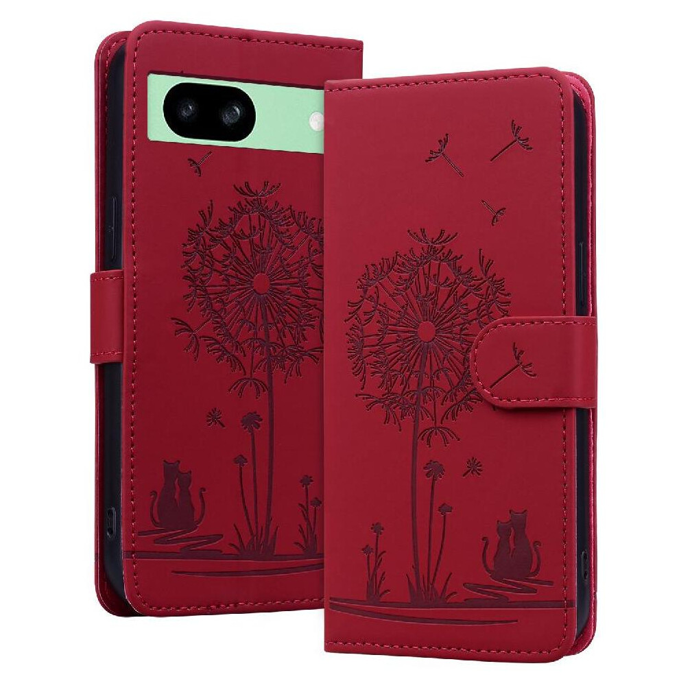 (Red) Flip Case For Google Pixel 8A Three Card Slots Stand Premium Leather Kickstand Red 764762804077