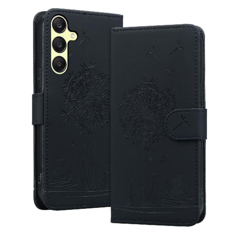 (Black) Flip Case For Samsung Galaxy A25 Premium Leather Kickstand Three Card Slots Stand Black 764762804268
