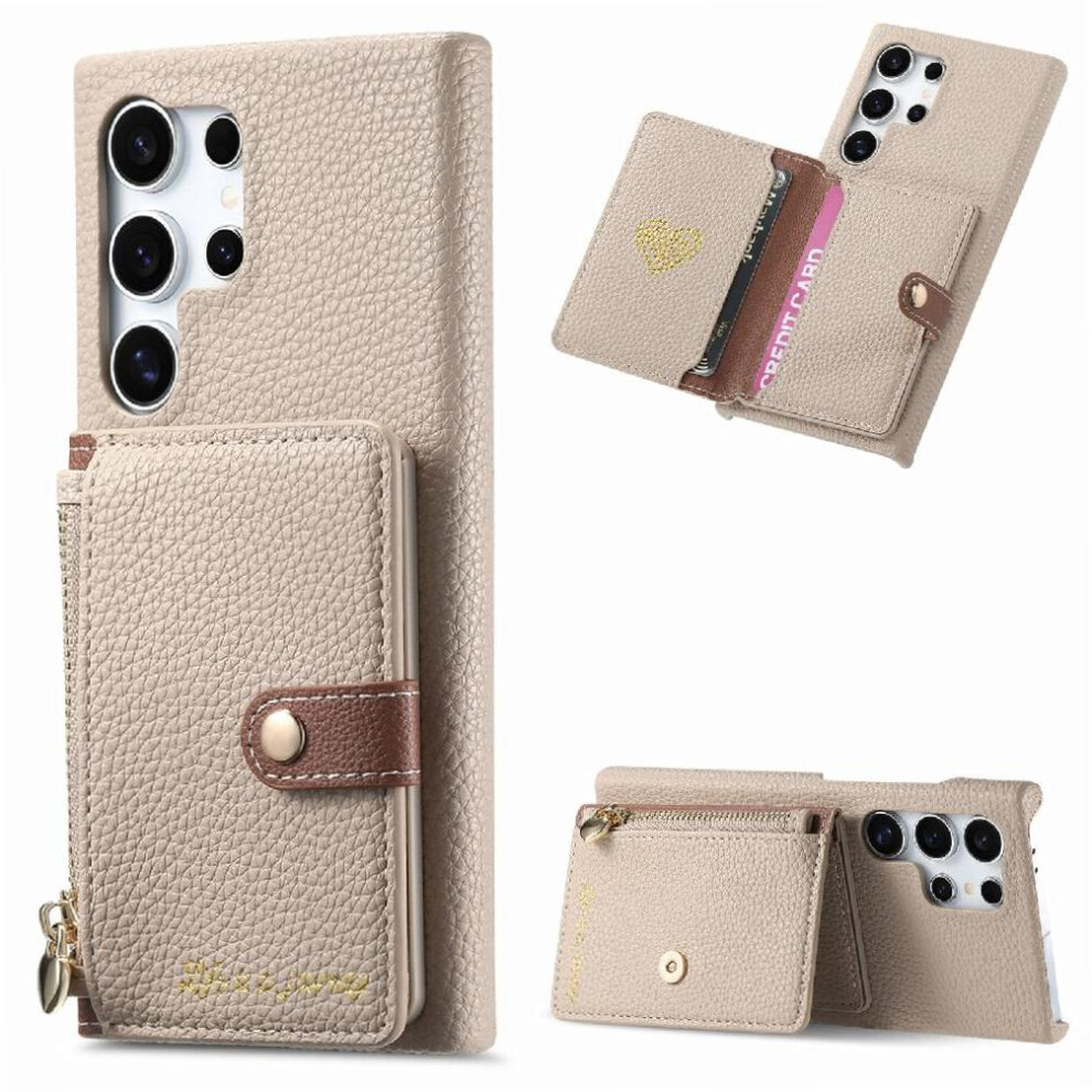 (Khaki ) Case For Samsung Galaxy S24 Ultra Wallet Zipper Shockproof Wallet Stand 764762805746