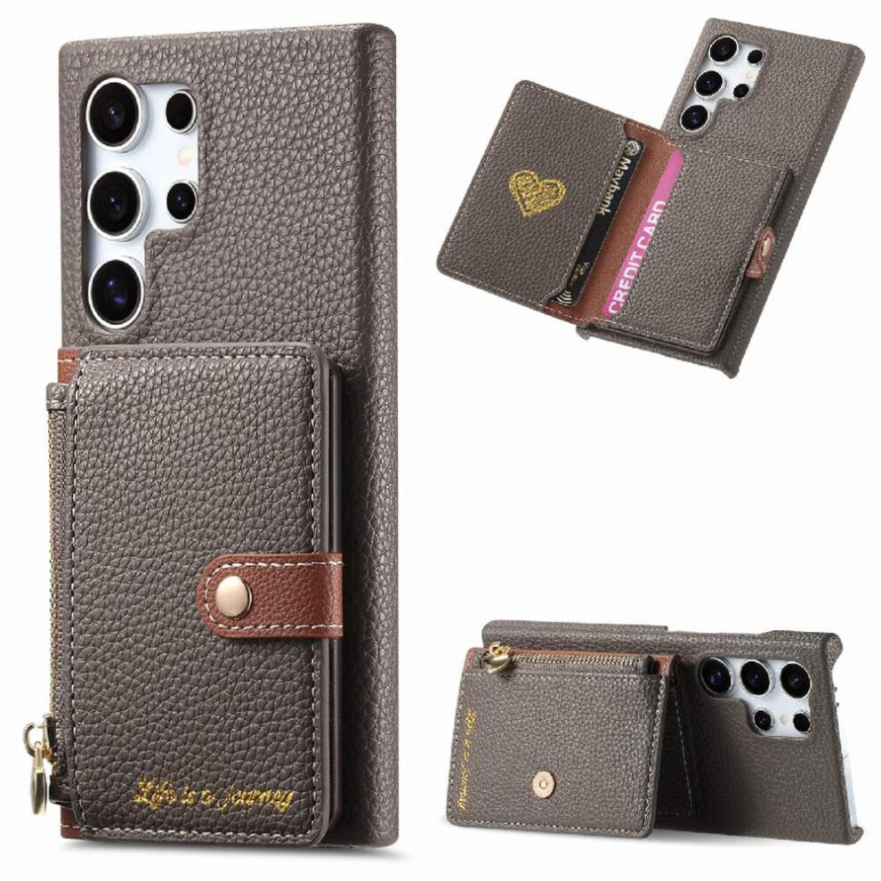 ( ) Case For Samsung Galaxy S24 Ultra Wallet Zipper Shockproof Wallet Stand Gray 764762805807