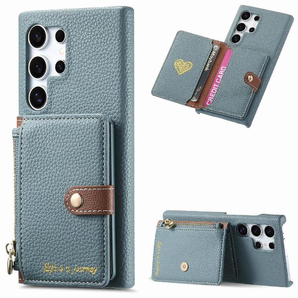 (Blue) Case For Samsung Galaxy S24 Ultra Wallet Zipper Shockproof Wallet Stand Blue 764762805760