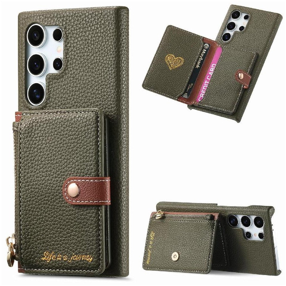 (Green) Case For Samsung Galaxy S24 Ultra Wallet Zipper Shockproof Wallet Stand Green 764762805777