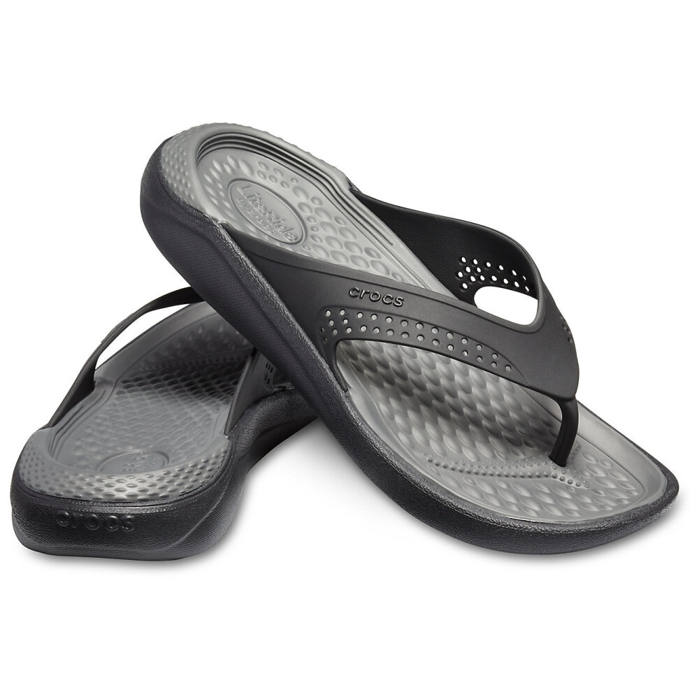 (US M5W7) Crocs Mens LiteRide Flip Flops Thongs - Black/Slate Grey