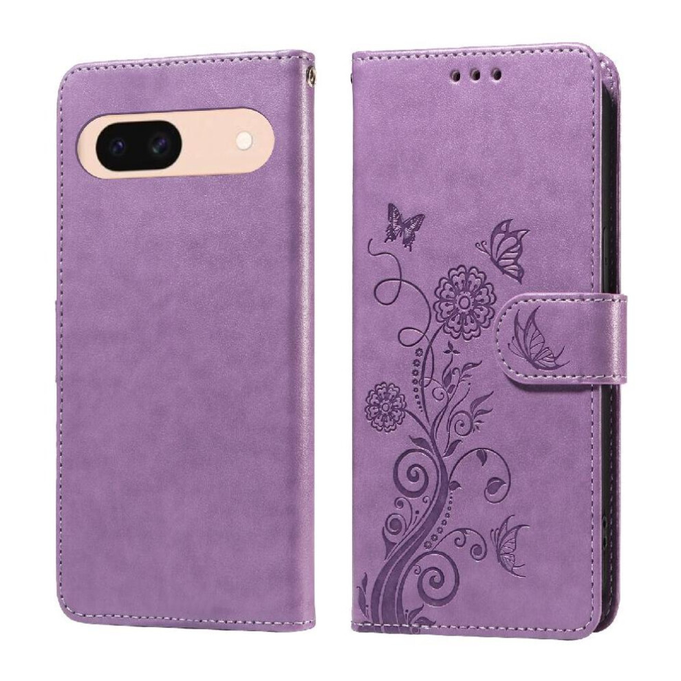 (Purple) Flip Case For Google Pixel 8A Flower Cardslots Leather Flip Purple 764762807634
